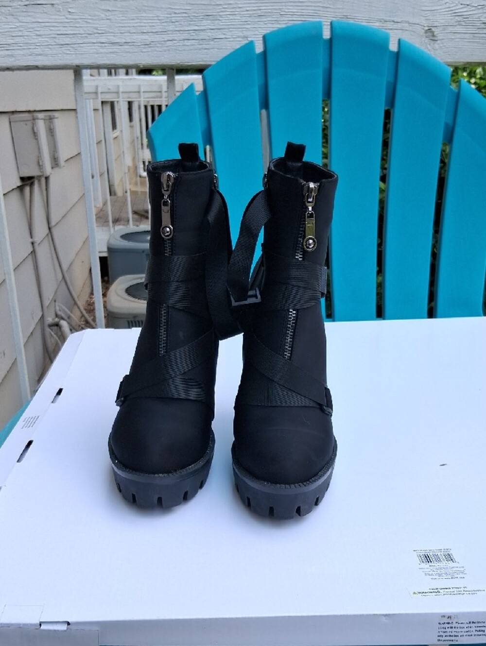 Black Women's Strappy Lug-Heel Ankle Boots - Fashion - Picture 3 of 5